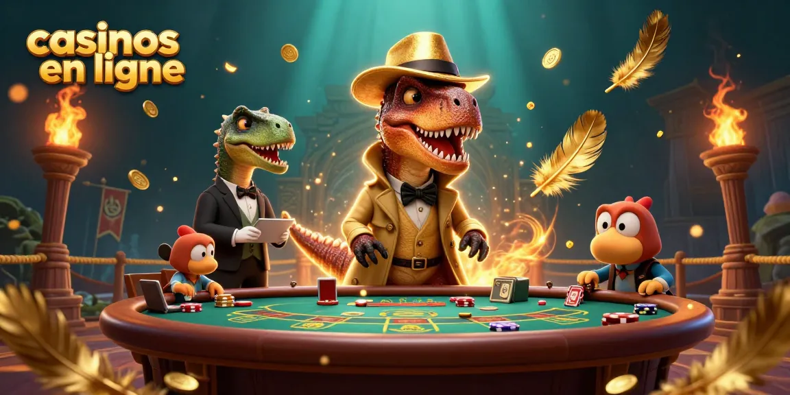 Venez parier sur les casinos en ligne où un vélociraptor tente discrètement de gagner au blackjack.