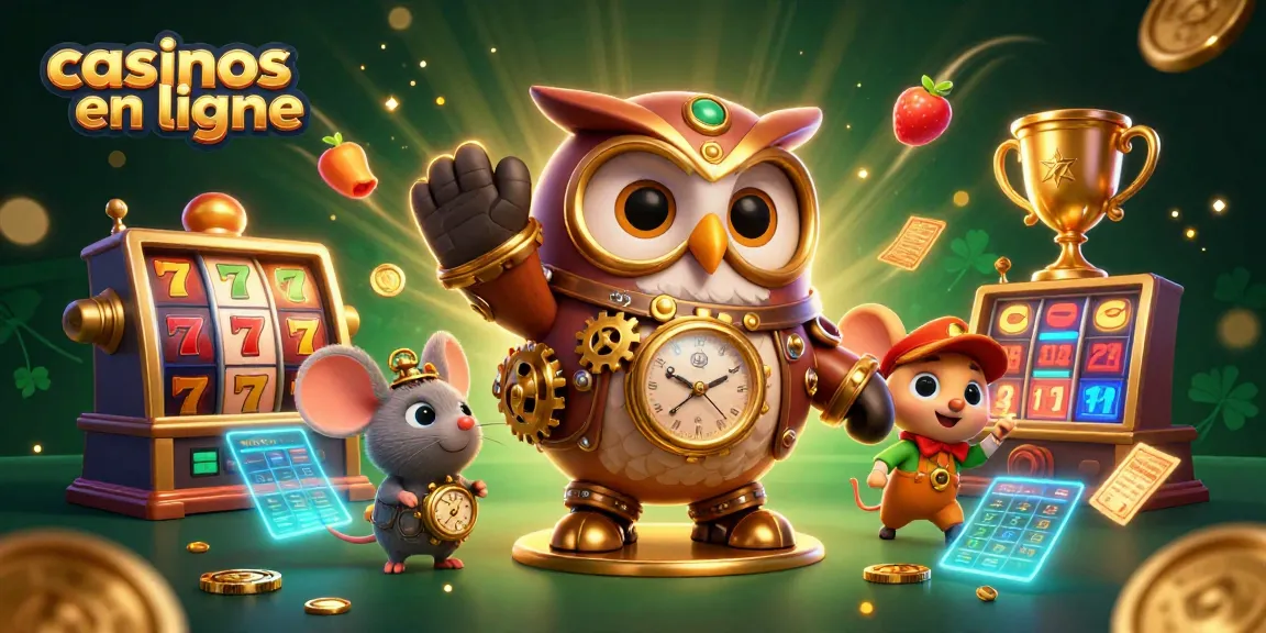 Engagez-vous dans les casinos en ligne avec un hibou steampunk et des éléments d'automate.