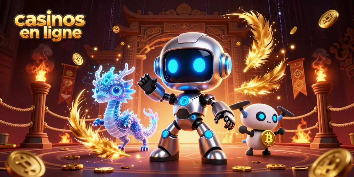 Jouez aux casinos en ligne avec un robot cyberpunk et un dragon holographique dans un décor dynamique.