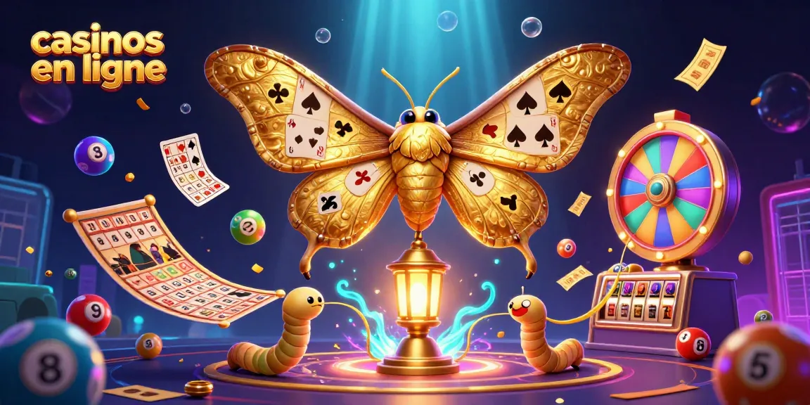 Des jeux captivants dans les casinos en ligne, avec un papillon atlas aux ailes dorées.
