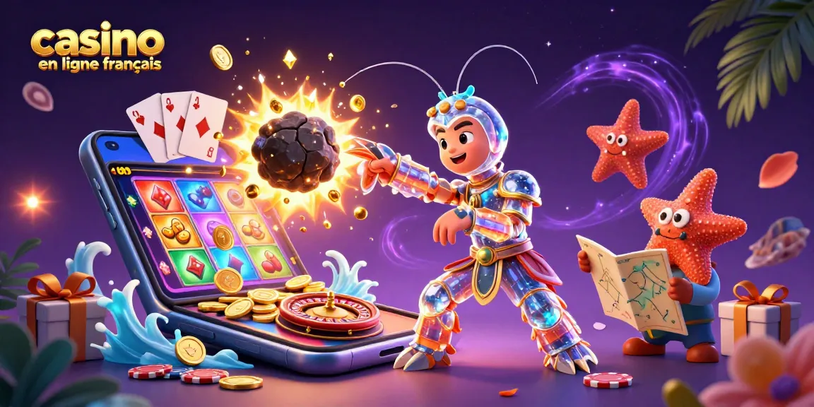 Imagine interactive de casino en ligne francais avec des personnages animés et une illustration 3D captivante.