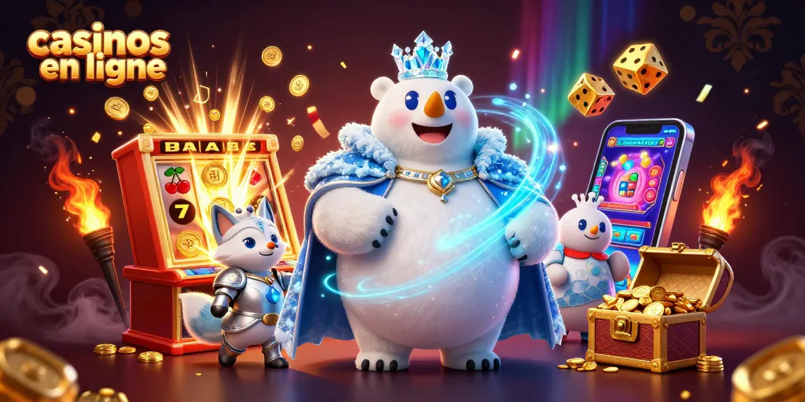 Jouez dans des casinos en ligne avec des personnages animés entourés de machines à sous et de trésors brillants