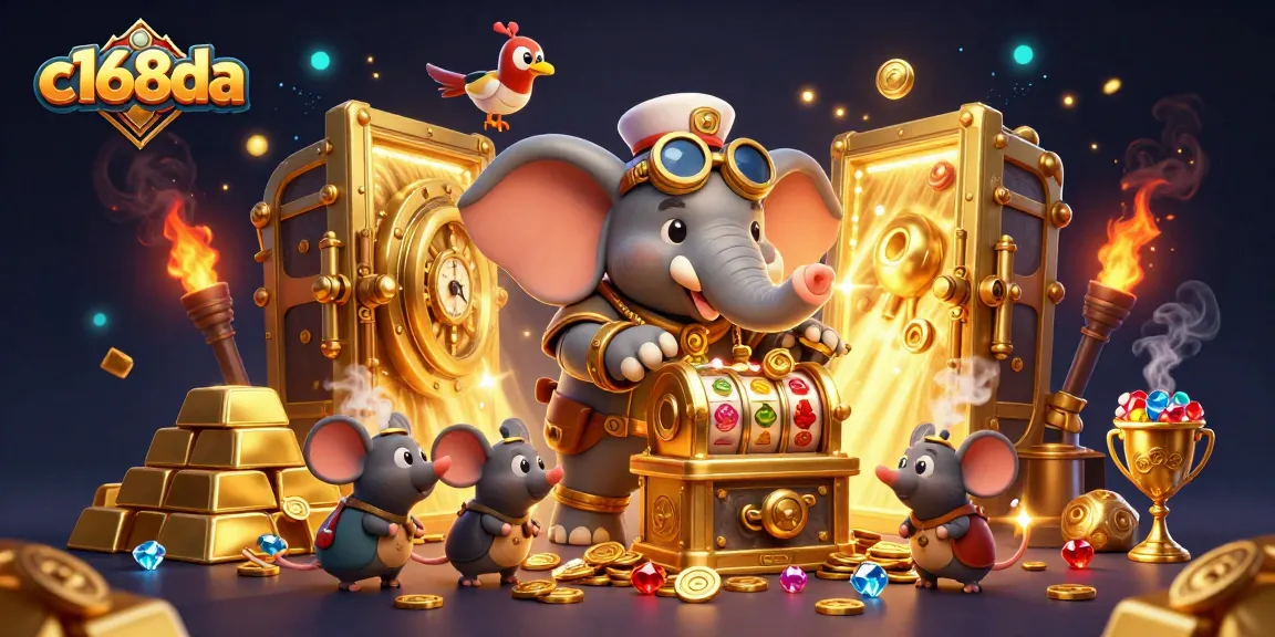 c168da showcases a thrilling scene with steampunk characters and golden slot machines, engaging gamblers with excitement.