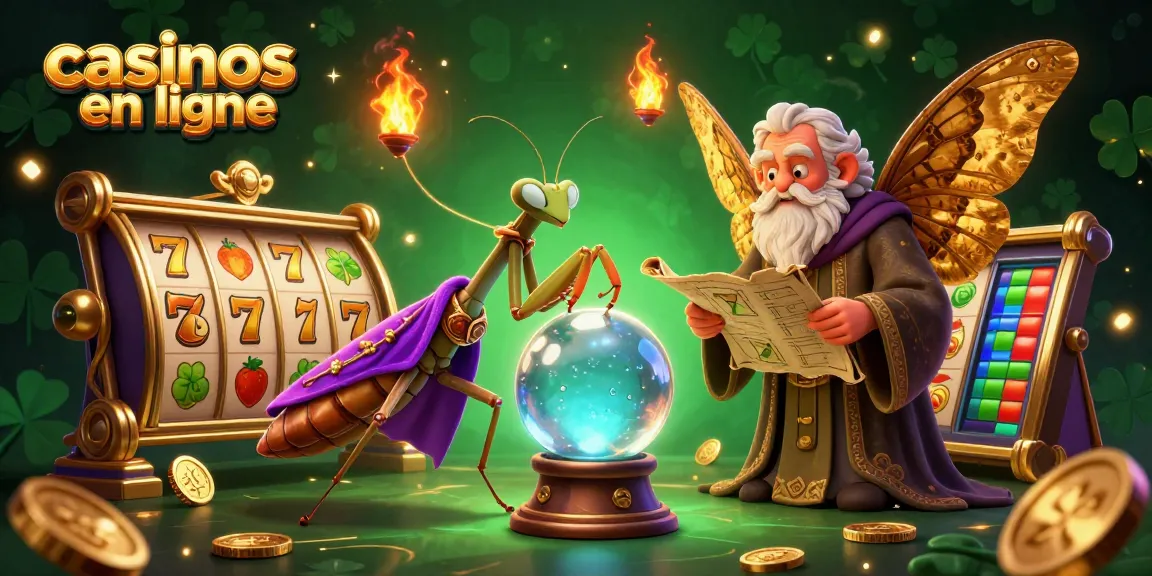 Découvrez l'illustration des casinos en ligne avec un caméléon de la fortune et des éléments de jeu captivants.