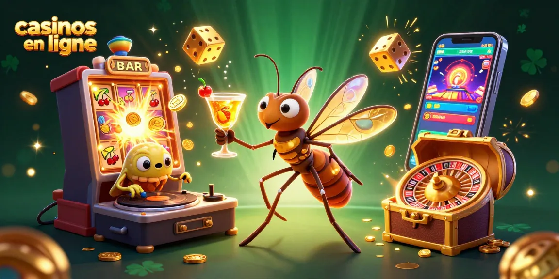Gagnez aux casinos en ligne avec cette illustration dynamique remplie de jeux et de surprises.
