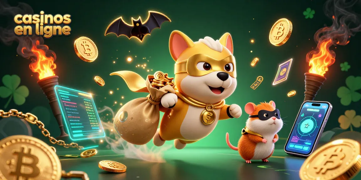 Les casinos en ligne modernes présentent un chien super-héros et un hamster portant des masques, entourés d'éléments de jeu.