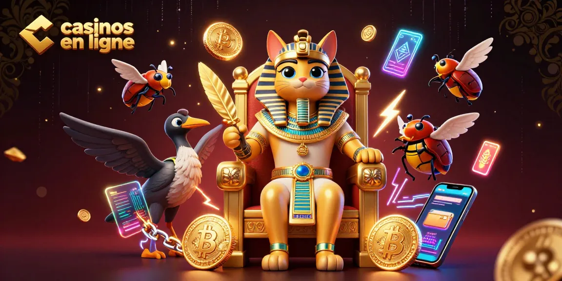 Jouez aux casinos en ligne avec un chat pharaon en 3D et des éléments numériques captivants.