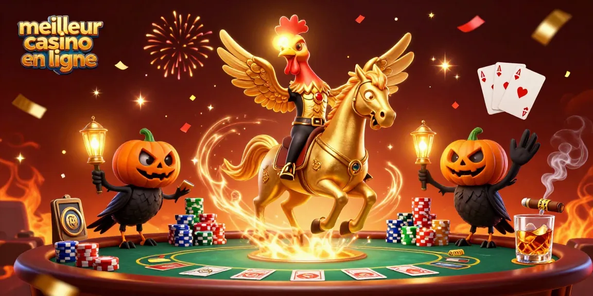Jouez au meilleur casino en ligne avec des personnages de jeu et des éléments autour d'une table de poker animée.