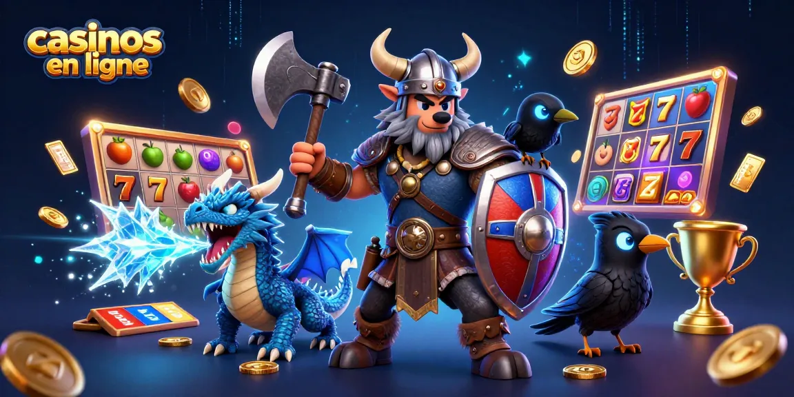 Expérience des casinos en ligne avec un loup viking, un dragon et des jackpots lumineux.