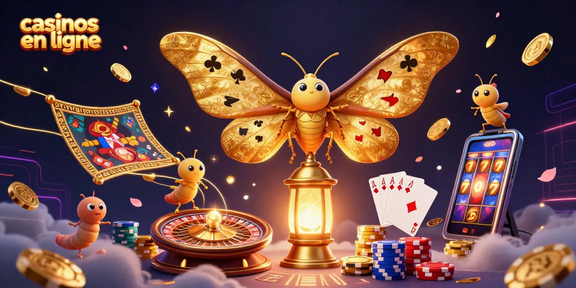 Plongez dans l'univers des casinos en ligne avec des pièces dorées et une scène vibrante de jeu.