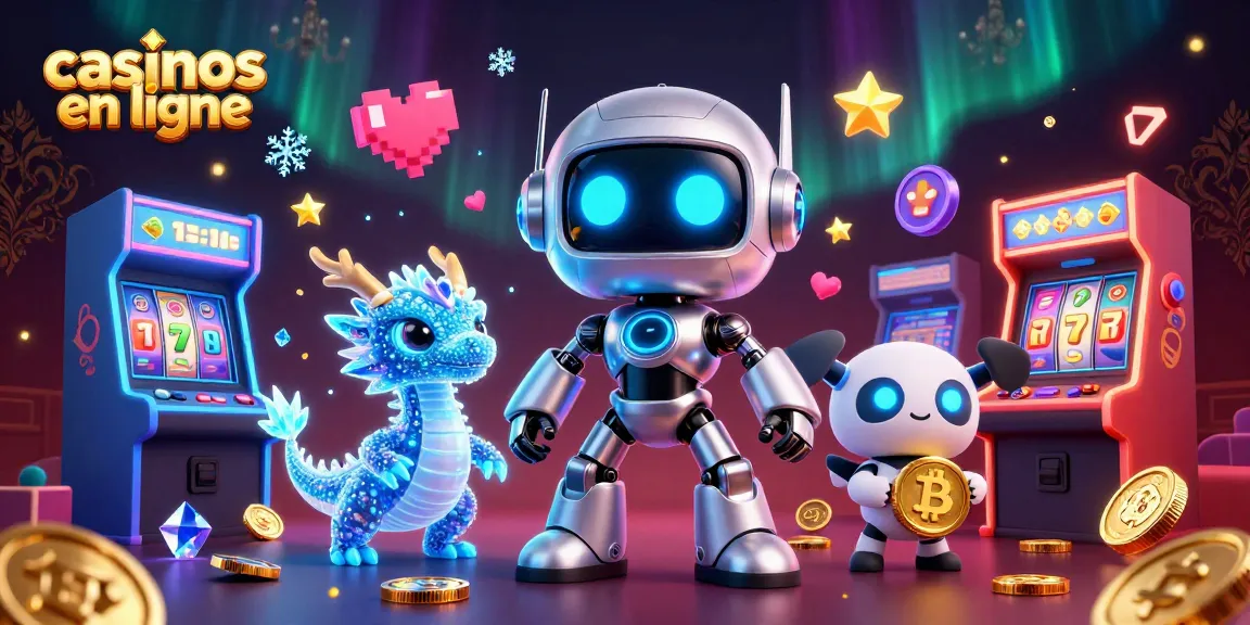 Jeux engageants dans les casinos en ligne avec un robot et un dragon holographique.