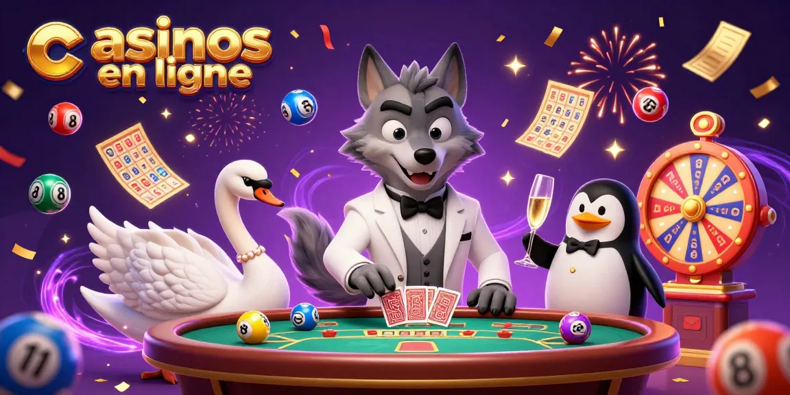 Expérimentez l'excitation des casinos en ligne avec cette scène animée de jeu, alliant cartes et loteries.