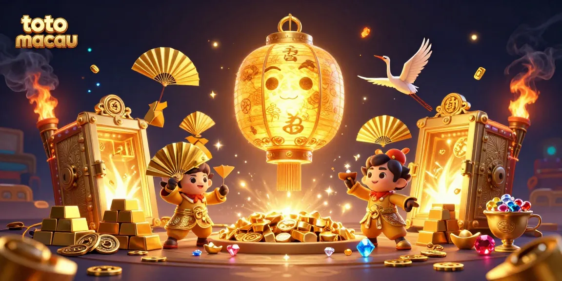 Gambarlah toto macau dengan lampion emas raksasa dan elemen kasino yang kaya.