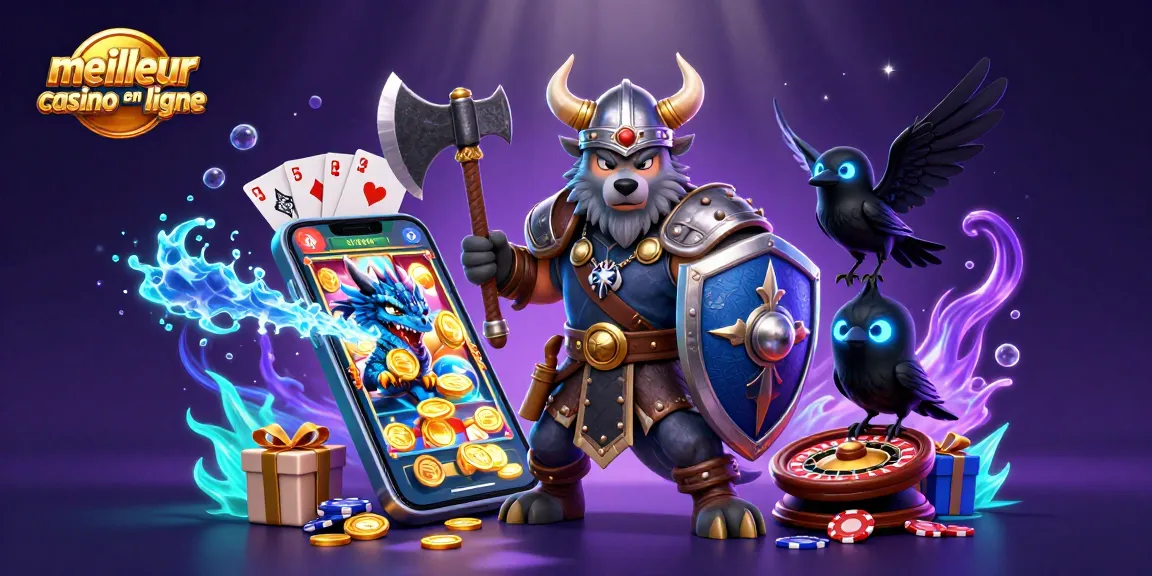 Jouer au meilleur casino en ligne avec un guerrier loup, un dragon et des éléments de jeu captivants.
