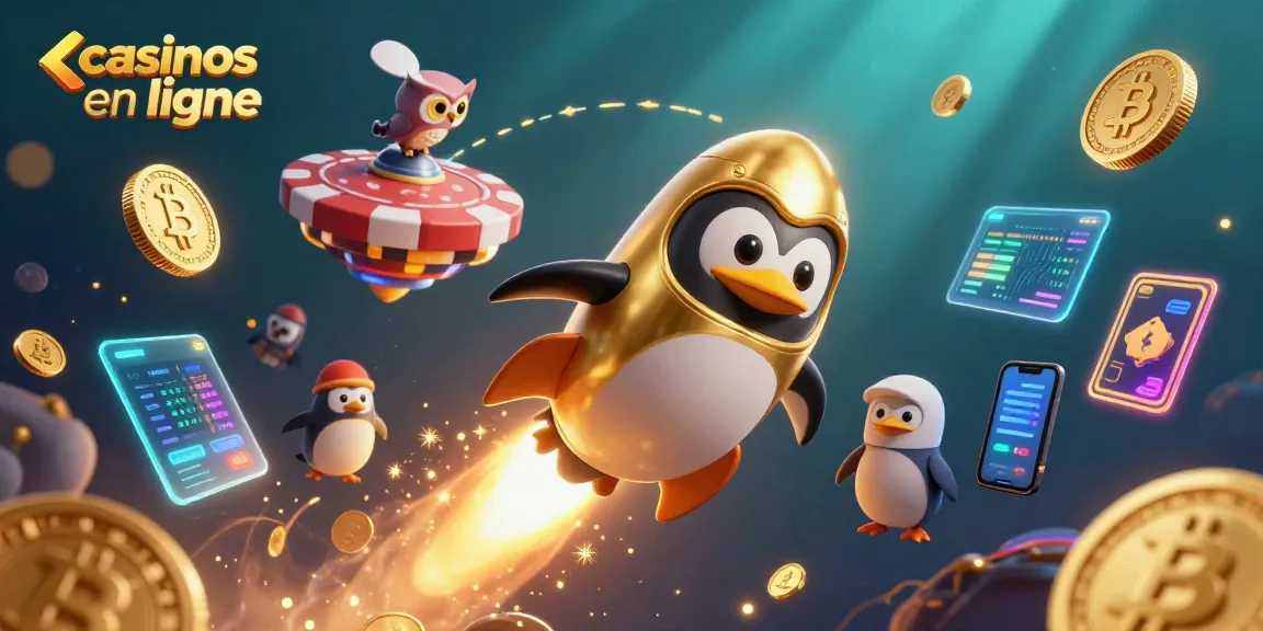 Les casinos en ligne offrent des jeux immersifs avec un pingouin doré et des jetons scintillants.