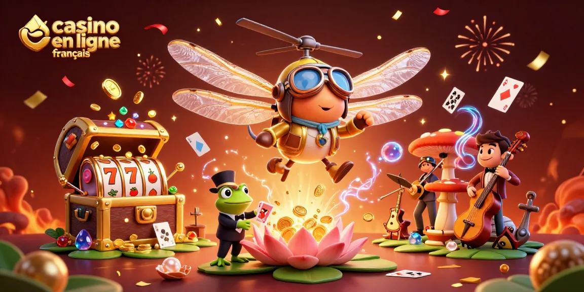 Jeu captivant dans un casino en ligne français avec un pilote libellule 3D et un croupier grenouille, offrant des expériences uniques.