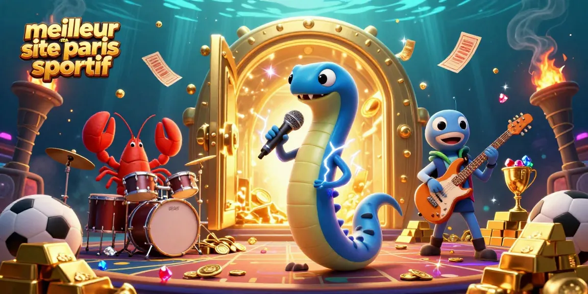 Plongez dans l'univers du meilleur site de paris sportif avec cette illustration dynamique d'un electric eel DJ et ses musiciens sous-marins.