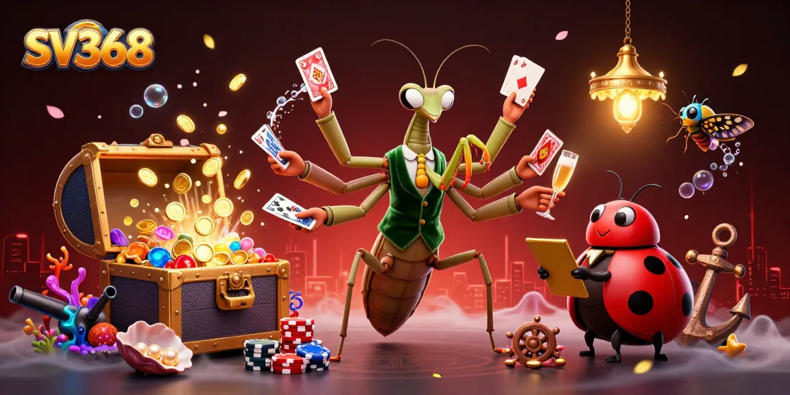 Engage with SV368’s thrilling gameplay experience as characters deal cards, shuffle chips, and celebrate wins.