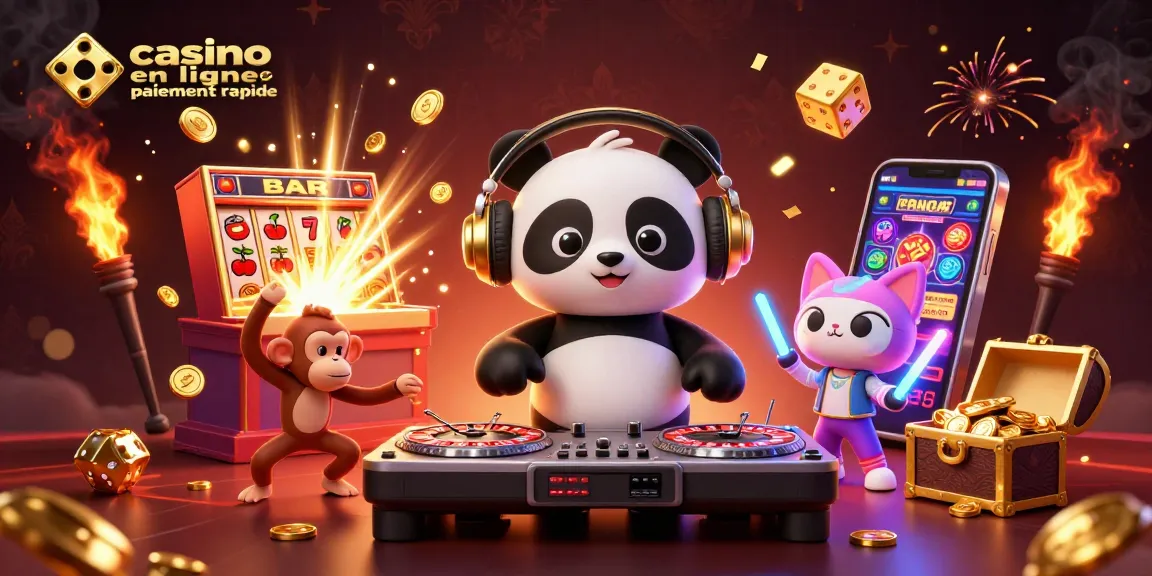 Découvrez les gains instantanés sur le casino en ligne paiement rapide avec un panda DJ et des animaux en fête.