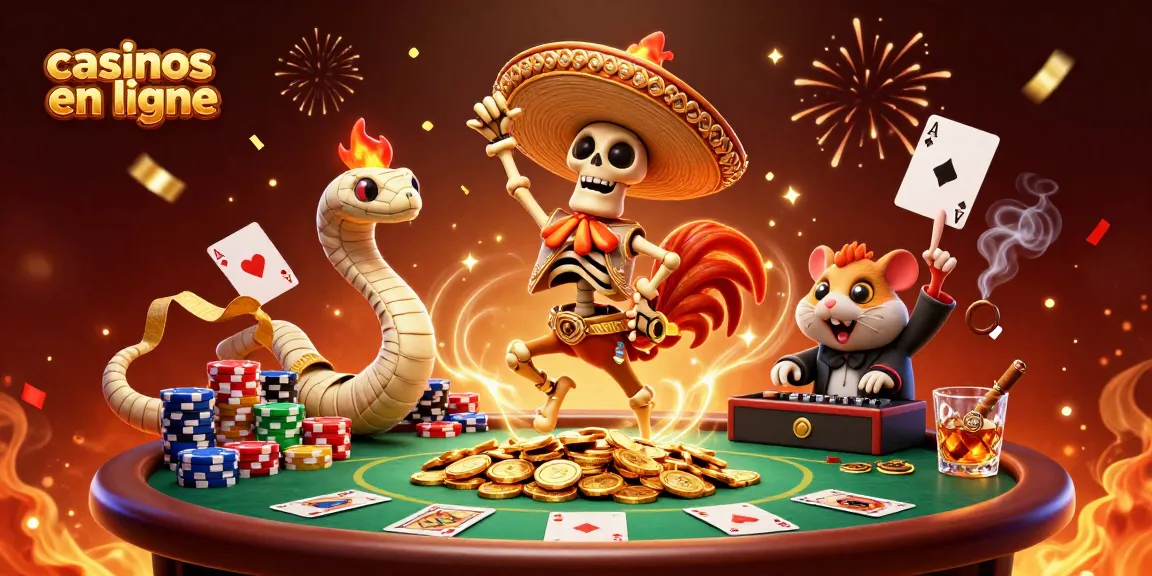 Vibrez avec les casinos en ligne à travers une illustration 3D festive montrant des personnages colorés et des éléments de jeu.